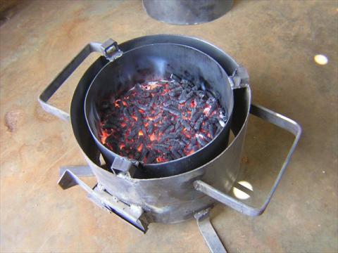 Jiko Bomba, lower chamber, where charred pellets can be used for low temperature Cooking 